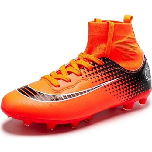 Fashion Cleats Orange Mens Soccer Shoes Trainers Sock Breathable Sneakers Outdoor Football Boots Spikes Shoes Men botas futbol