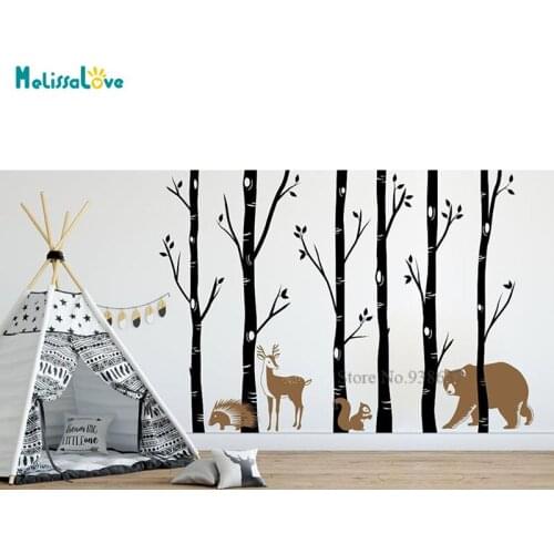 Forest Birch Tree Animal Wall Sticker Decal For Kids Nursery Home Decor Removable Vinyl Murals BD148