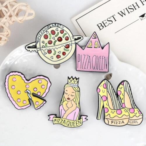 New pizza queen heart high heels brooch badge baby cute fairy brooch women girl cute enamel jewelry gift