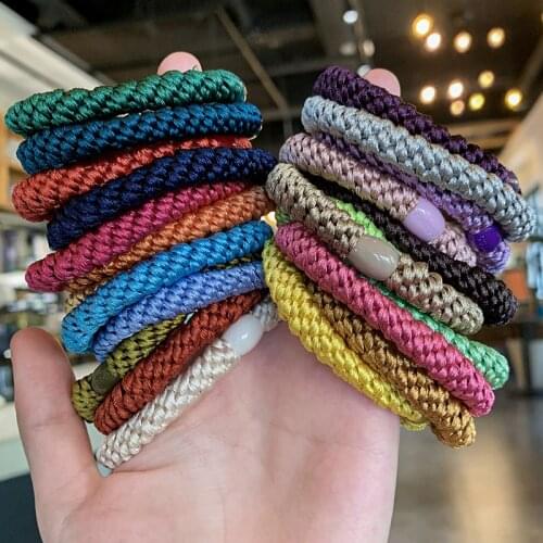 2Pcs New Braided Thick Nylon Elastic Rubber Band Solid Hair Band Stretch Hair Ring No Crease No Damage For Sports Daily Wearing