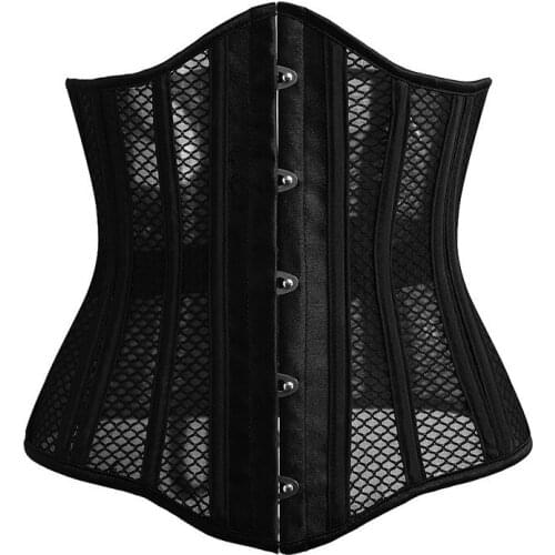 New Burlesque Womens Double Steel Boned Corset Mesh Breathable Waist Control Underbust Sexy Bustier Femme corset sexy erotic