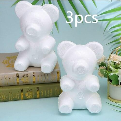 3pcs 20cm Bear Model Adorable Embryo Model Bear Mould White Craft Balls Modelling Styrofoam for Home Desktop DIY Decor