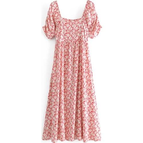 New Flora Print Dress Back Button and Puff Sleeves Off Shoulder Puff Long Sleeve for Women and girls