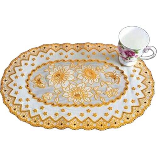 HOT Oval lace PVC Gold plastic table place mat pad cloth cup wedding dining tea coffee coaster placemat mug doily drink kitchen
