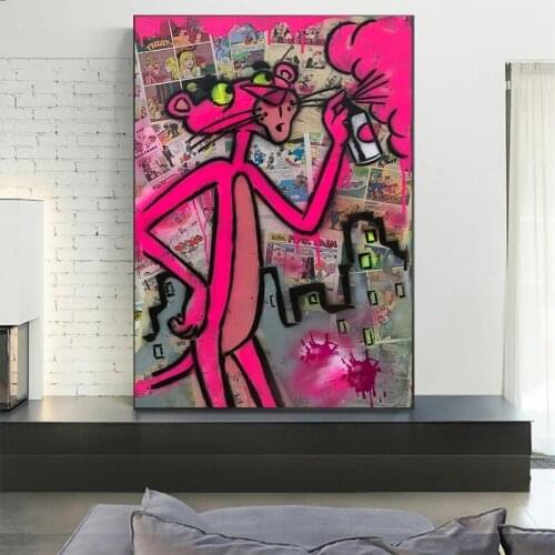 Graffitti Street Art Canvas Posters and Prints Cute Leopard Animal Pop Cartoon Painting on The Wall Spray Can Picture Home Decor