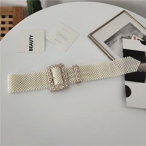 New Womens Belt Decorative Waist Skirt Full Pearl Pin Buckle Belts Straps for Woman Luxury Fashion Dress Decoration Wide Belt