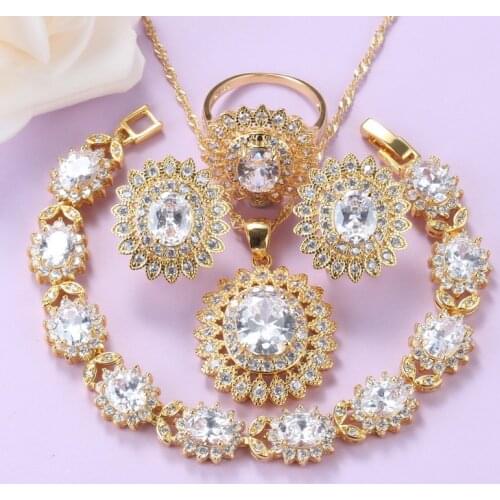 Sunflower Clip Earrings And Necklace Jewelry Sets African Gold-Color Zircon Wedding Accessories Elegant Women Suits For Wedding