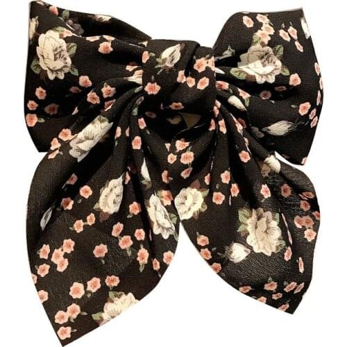 Chiffon Butterfly Barrettes Polka Dot Floral Print Pastoral Retro Style Hair Clip Daisy Bow Hairpin Big Bowknot Duckbill Clip
