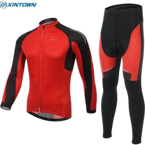 XINTOWN Outdoor Sports Ropa Ciclismo Bike Cycling Jersey Top Bicycle Long Sleeve Outfits Jacket Red Bib Pants Sets
