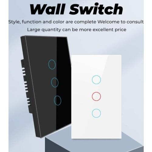 US Standard Luxury White Crystal Glass Switch Wall Light Touch Switch 1/2/3 Gang Smart Touch Wall Switch AC90-250V Smart Home
