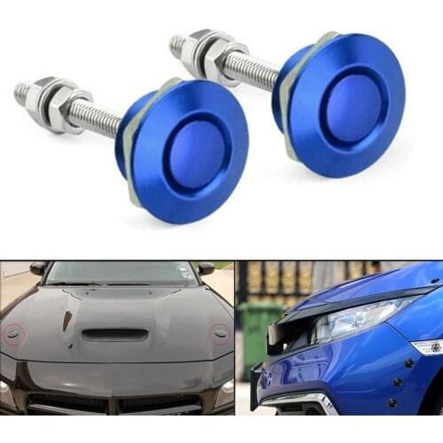 2pcs Universal Aluminum Blue Push Button Billet Quick Release Car Front Bumper Hood Pin Engine Bonnet Lock Latch Clip Body Kit