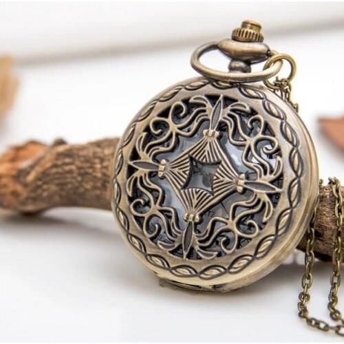 Vintage bronze Fashion quartz A spiders web hollow out pendant woman and men gift Necklace pocket watches
