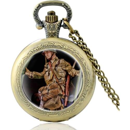 United States Veteran Pattern Bronze Color Vintage Quartz Pocket Watch Men Women Pendant Necklace Hours Clock