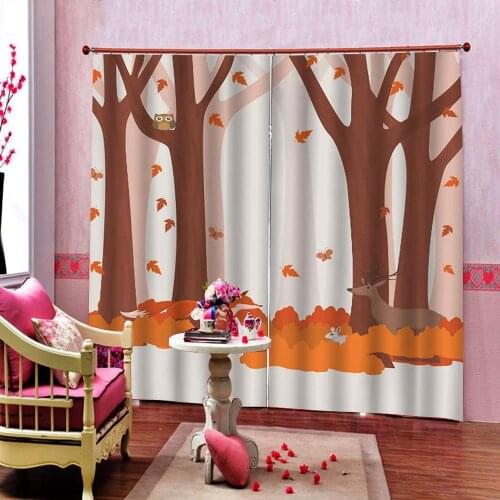 Owl Tree Colored Leaves Cartoon Bathroom Shower Curtains For Childrens room Blackout Curtains (left and right Side)