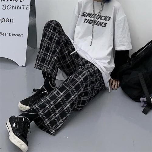 Plaid Pants Women Ankle-length 4XL Plus Size Japanese Style Trendy BF Streetwear Unisex Vintage Loose Leisure Popular Female