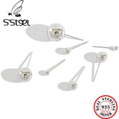 SSTEEL Concise Bead Stud Earrings For Women Minimalist Sterling Silver Earring Pendientes Plata De Ley 925 Mujer Fine Jewelry