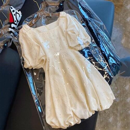 Women' Dress French Vintage Square Neck Puff Sleeve Dresses Summer 2021 New Elegant Palace Style Beach Holiday Party Dress Club