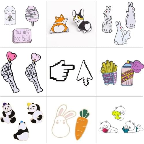 2~3pcs/Set Cute Animal Pins Panda Rabbit Corgi Dog Cat Spray Hand Gesture Brooches Denim Enamel Lapel Pin Badges Fashion Jewelry