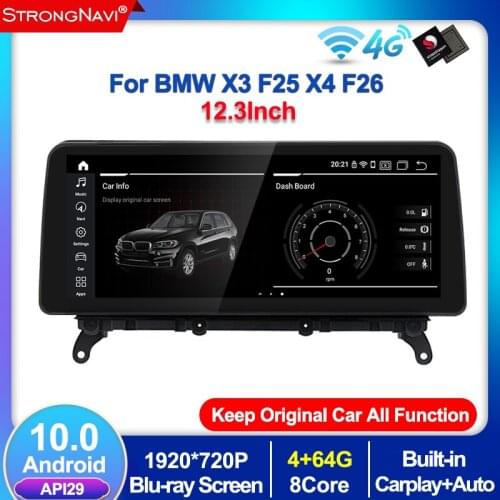 12.3Inch 1920*720 Android 10.0 Car Multimedia Player For BMW X3 F25 X4 F26 2011-2017 Autoradio Headunit Navigation GPS 4G Lte BT