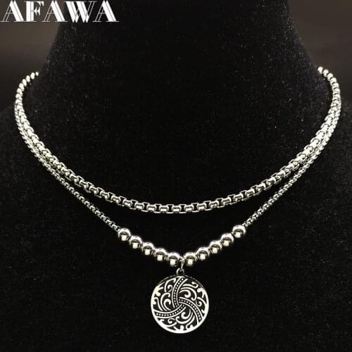 2021 Fashion Double Stainless Steel Chain Necklace for Women Silver Color Wave Necklace Jewellery collier femme N1777S02