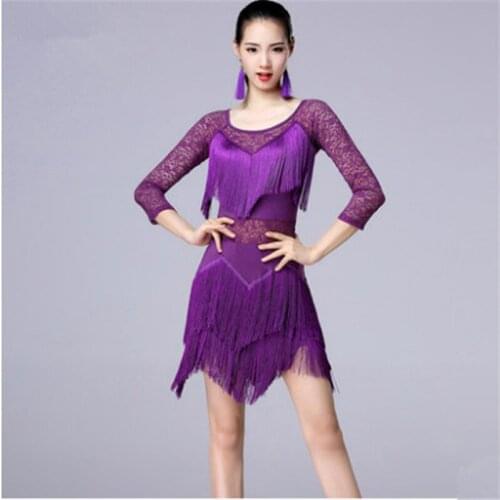 2019 Latin Dance Dresses Women/ Ladies lace Sexy Fringe Skirt Ballroom/Tango/Salsa/Rumba/Latin Dresses