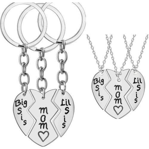 3 in 1 /Set Stainless Steel Mom Charms Pendant Keychain Necklace Mother Day Gift