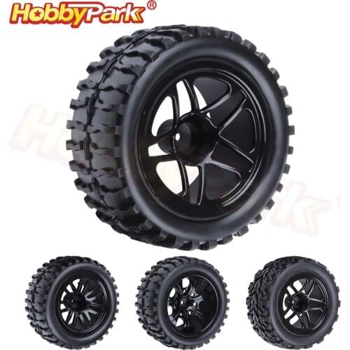 4Pcs Rubber RC Car Tires & Wheel Rim Hex 12mm For 1/10 Scale Monster HSP BRONTOSAURUS 94111 Redcat Volcano EPX Exceed Infinity