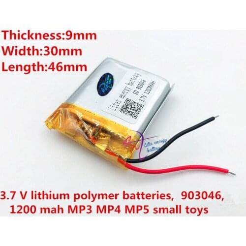 903046 1200mAh 3.7v lithium Li ion polymer rechargeable battery For GPS DVR toys mp3 MP4 MP5 Speaker E-book