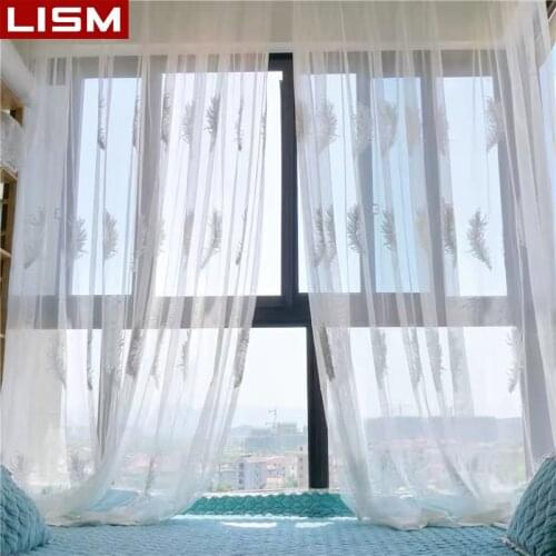 LISM Embroidered Sheer Curtain For Living Room Window Elegant Feather Embroidery Voile Bedroom Kitchen Modern Tulle Curtain