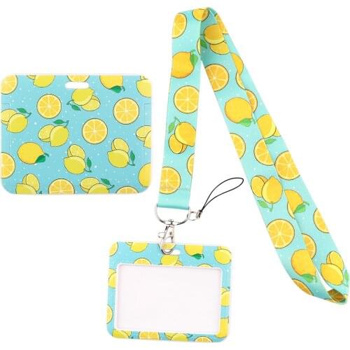 1pcs ZF2994 Fruit Lemon Fashion Lanyards ID Badge Holder Bus Pass Case Cover Slip Bank Credit Card Holder Strap Cardholder
