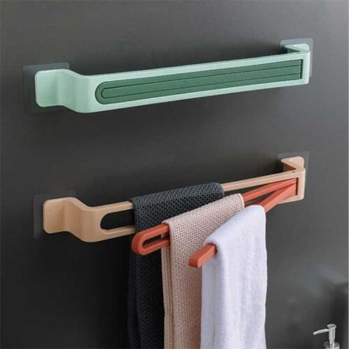 3 in 1 Towel Holder Bathroom Wall Mounted Folding Towel Rack Kitchen Pot Cover Towel Storage Rack Bathroom Rotating Towel Bar