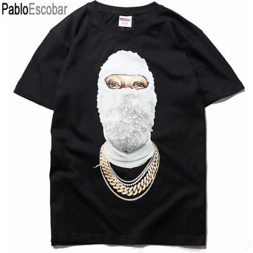 Hip Hop Gold Chain Pearl Masked t shirts Streetwear 4XL 5XL Casual Short Sleeve T-Shirts shubuzhi Summer Spring Male Tops Tees