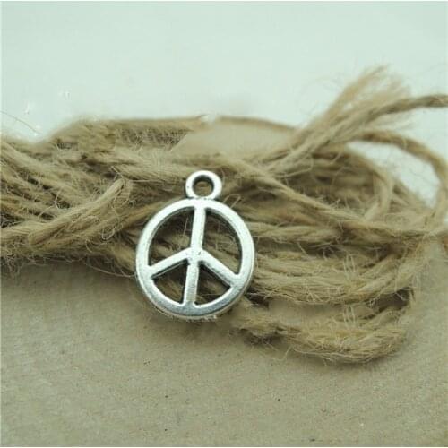 Hot Selling 50 Pieces/Lot 12mm*16mm Antique Silver Plated Peace Sign Peace Charm