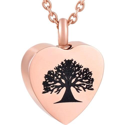 IJD9811 Free Engraving Tree of Life & Heart Cremation Keepsake Jewelry Hold Funeral Ashes - Stainless Steel Urn Necklace Pendant