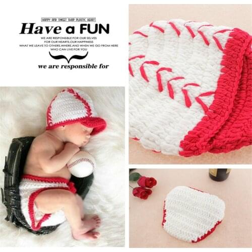 Creative 2pcs/set Soft Newborn Photography Costume Knitted Crochet Handmade Baseball Hat+Pant Baby Crochet Costume