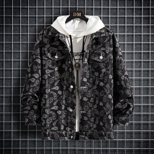 Korean style mens jacket fashion trendy brand loose jacquard denim jacket young students high street hip-hop denim jacket