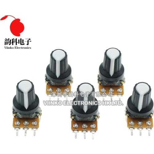 5pcs/lot WH148 1K 10K 20K 50K 100K 500K Ohm 15mm 3 Pin Linear Taper Rotary Potentiometer Resistor for Arduino with AG2 White cap
