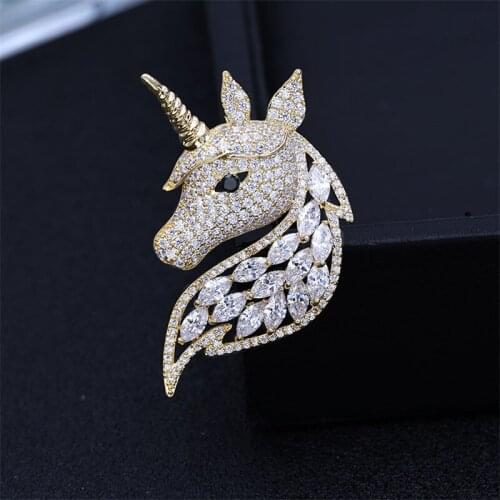 Micro-inlaid cubic zirconia micro-inlaid unicorn brooches European and American style brand design animal brooch pin jewelry