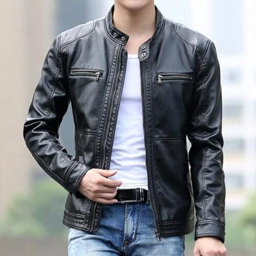 Leather Jacket Spring Autumn Jaqueta De Couro Slim Fit Motorcycle Leather Jacket Mens Casual Stand Collar Zipper Jackets Jaqueta