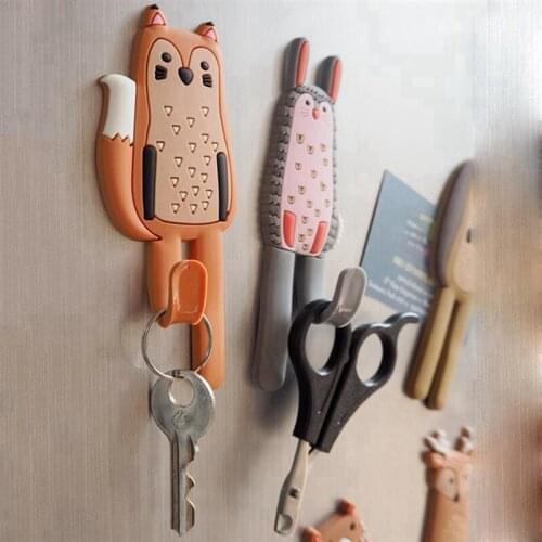 Fridge Sticker Household Supplies Magnetic Key Holder Removable Cute Animals Traceless Refrigerator Hooks Decorative