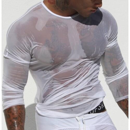 Man Sexy Men Mesh Transparent Long Sleeve Sleepwear Mesh See Through Sexy Underwear Gay Sexy Sleepwear