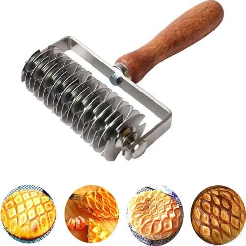 Stainless Steel Dough Lattice Bread Crust Roller Cutter Wood Handle Dough Cutter Pastry Tool Pizza Roller Knife Bakeware Tools