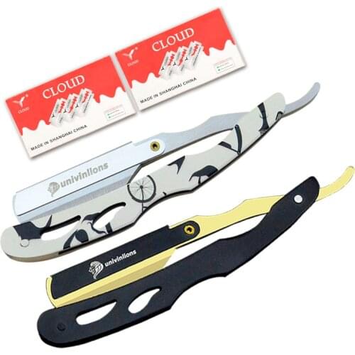 Salon 2 Razors 20 Blades Manual Shaver Straight Edge Stainless Steel Sharp Barber Razor Folding Shaving Beard Face Cutter Remove