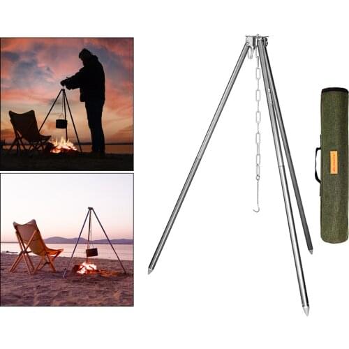 Camping Picnic Cooking Tripod ing Pot Outdoor Durable Portable Campfire Picnic Pot Fire Grill ing Tripod W/ Storage Bag