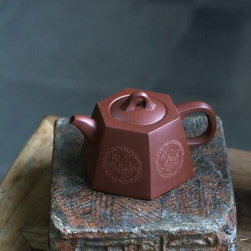 Undressed ore pure manual recommended Huang Longshan red one dragon six-party well bar pot of 250 cc of antiquity