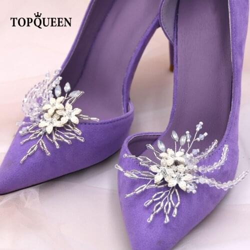 TOPQUEEN-X17Shoe-Accessories Silver Flowers Decoration Wedding Elegant Pearls For Women Sandals Party Dresses Detachment Pinkage