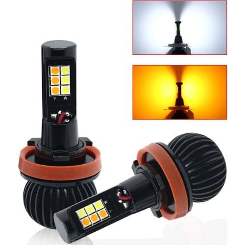 LM 2pcs LED H11 Car LED Foglight H8 H11 HB3 HB4 9005 9006 Dual Double Color LED Light Yellow and White