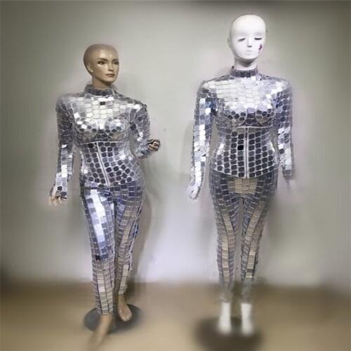 DC81 Ballroom dancer costumes mirror robot suit stage show dj wears dresses catwalk models club bar performance party clothing