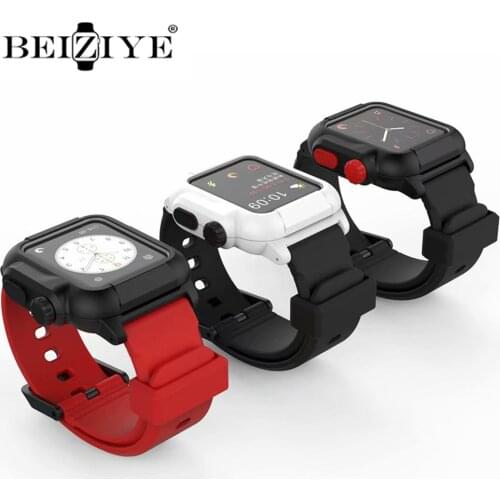 Waterproof Case+Silicone Strap For Apple Watch 6 Band 44mm Bracelet for iwatch band 42mm Series 6 SE 5 4 3 Replacement Watchband