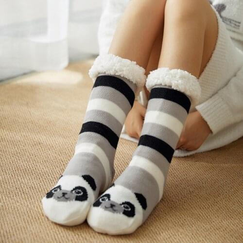 Women Slippers Home Socks Cartoon Print Floor Socks Plush Velvet Non-slip Panda Carpet Fluffy Warm Socks Autumn Носки #YJ